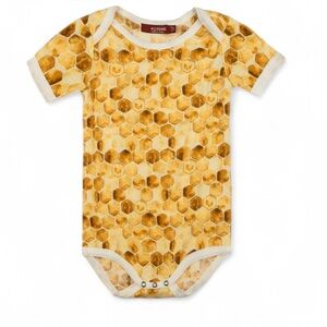 Milk Barn Honeycomb Bee Printed Cozy One Piece Short Sleeves Bamboo Unisex